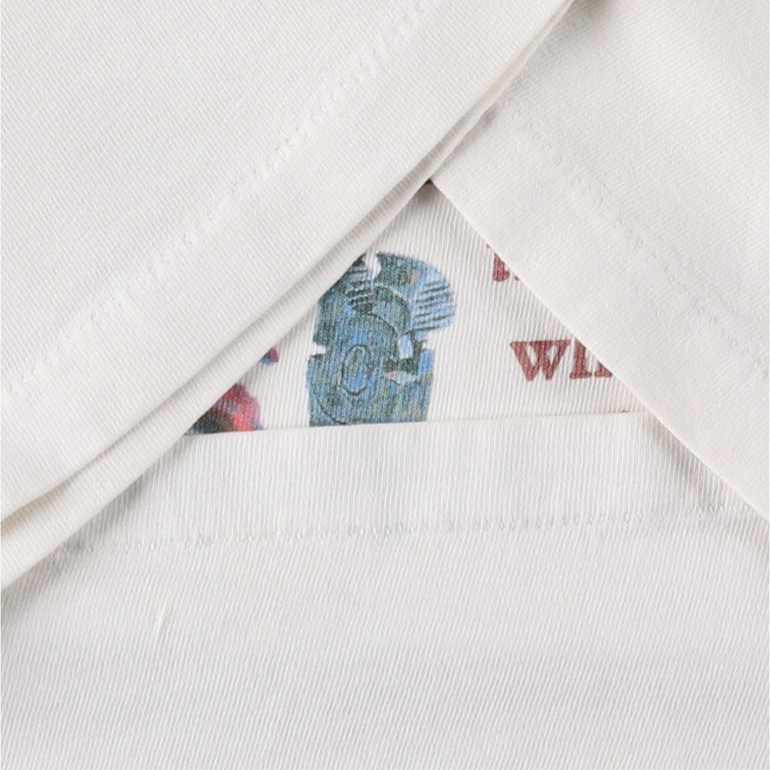 90'S Hanes BEEFY-T Printed T-shirt, Made in USA, Men's L size, Vintage cotton white type Vintage Second Hand