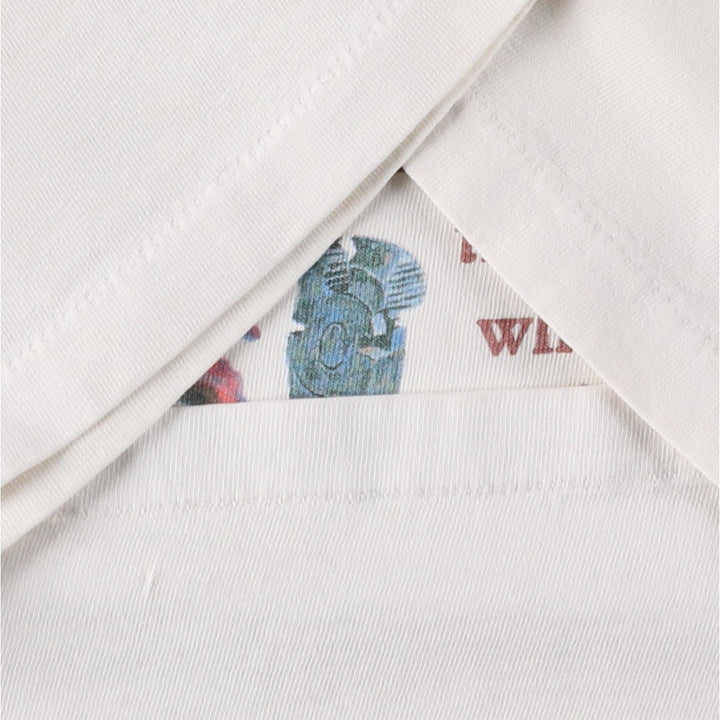 90'S Hanes BEEFY-T Printed T-shirt, Made in USA, Men's L size, Vintage cotton white type Vintage Second Hand