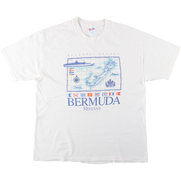 90'S Hanes Heavyweight Printed T-shirt Made in USA Men's XL Vintage cotton white type Vintage Second Hand