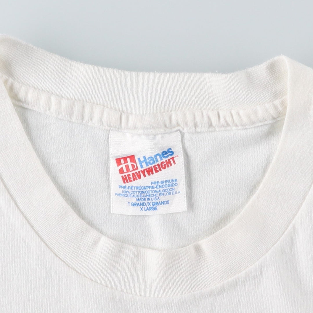 90'S Hanes Heavyweight Printed T-shirt Made in USA Men's XL Vintage cotton white type Vintage Second Hand