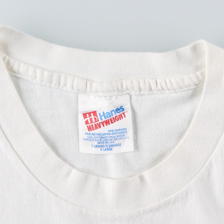 90'S Hanes Heavyweight Printed T-shirt Made in USA Men's XL Vintage cotton white type Vintage Second Hand