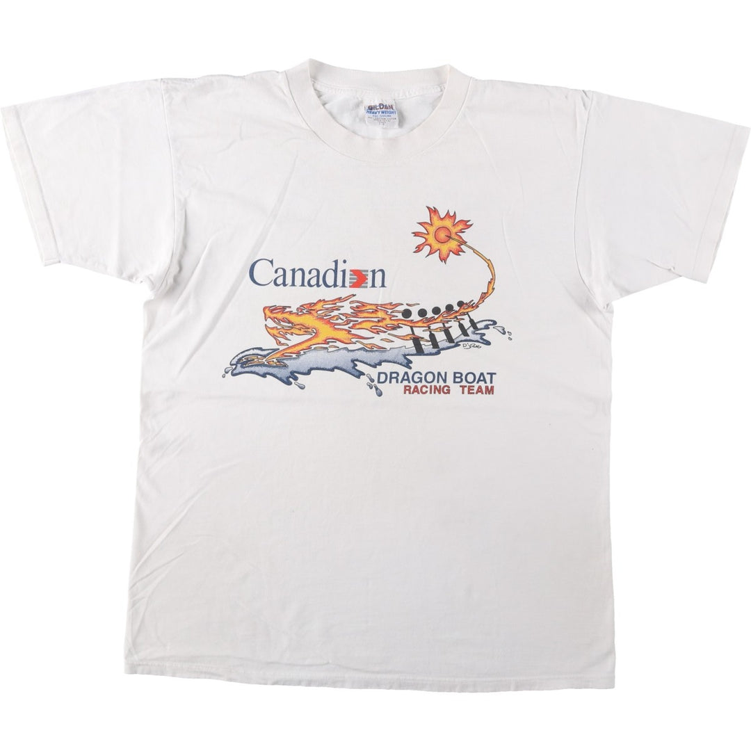 90'S Gildan Heavy Weight Print T-Shirt, Made in Canada, Men's Size L (approx.), Vintage cotton white type Vintage Second Hand