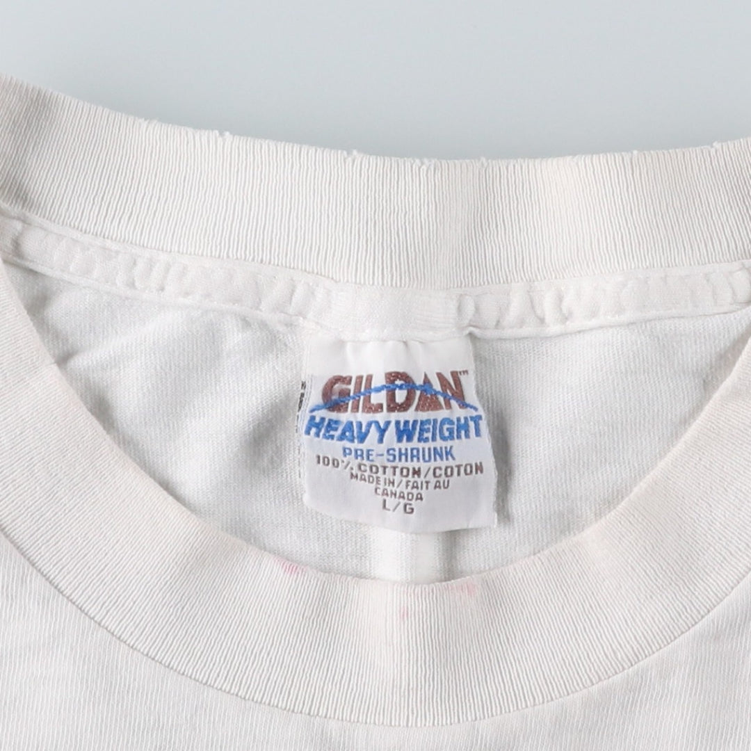 90'S Gildan Heavy Weight Print T-Shirt, Made in Canada, Men's Size L (approx.), Vintage cotton white type Vintage Second Hand