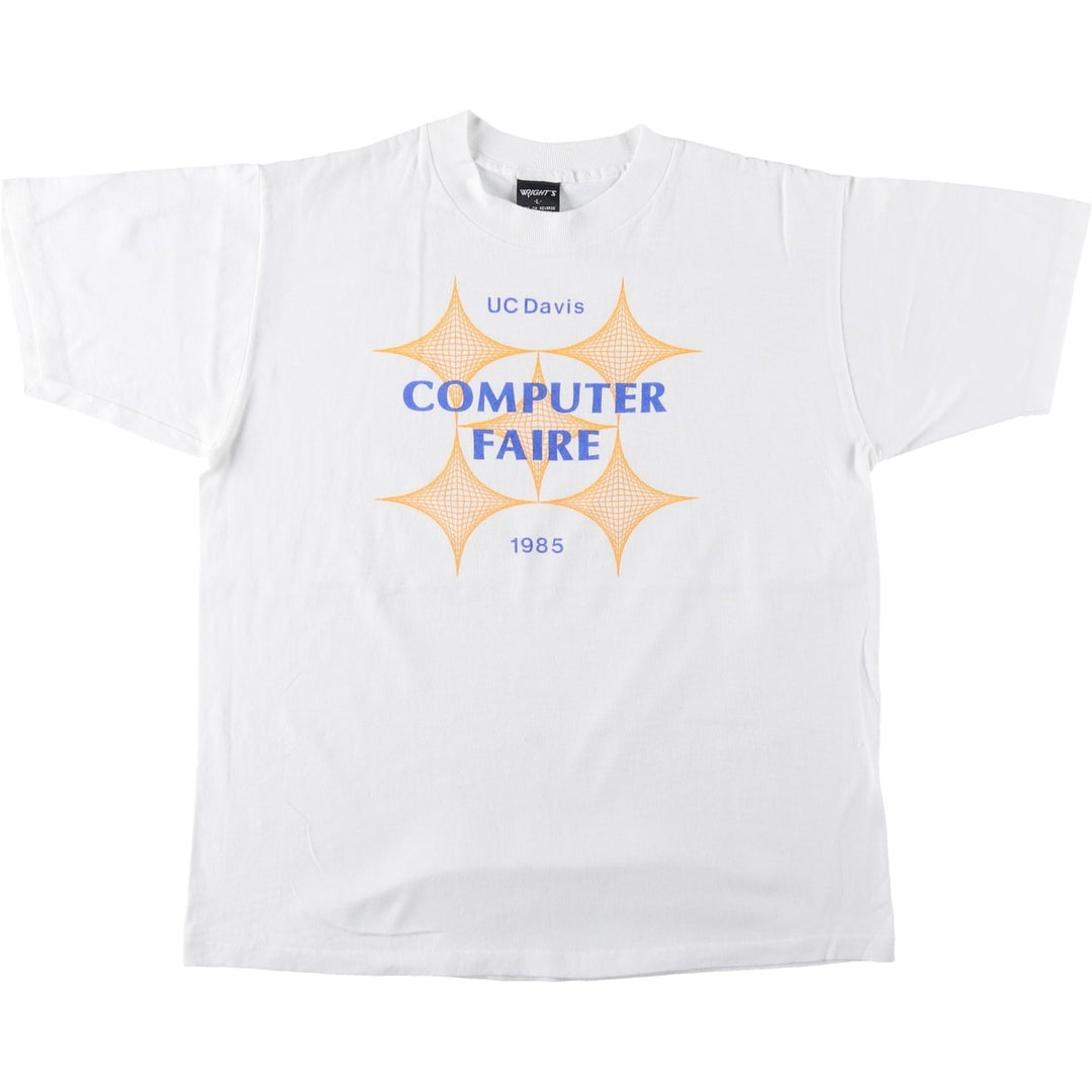 80'S WRIGHT'S Print T-Shirt, Made in USA, Men's Size L (Equivalent), Vintage cotton white type Vintage Second Hand