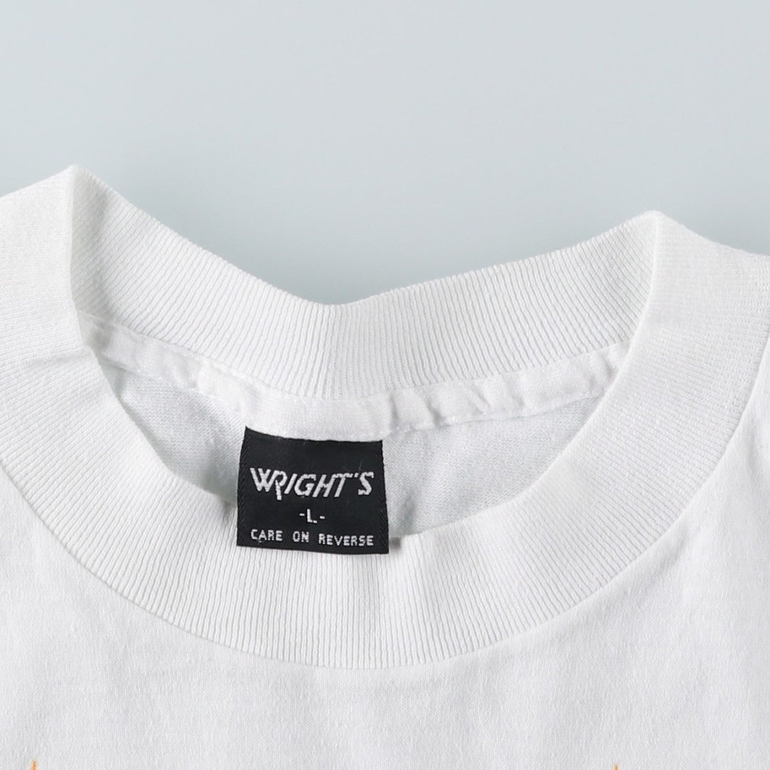80'S WRIGHT'S Print T-Shirt, Made in USA, Men's Size L (Equivalent), Vintage cotton white type Vintage Second Hand