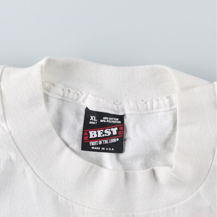 90'S Fruit of the Loom Best Printed T-shirt, Made in USA, Men's L size, Vintage cotton white type Vintage Second Hand