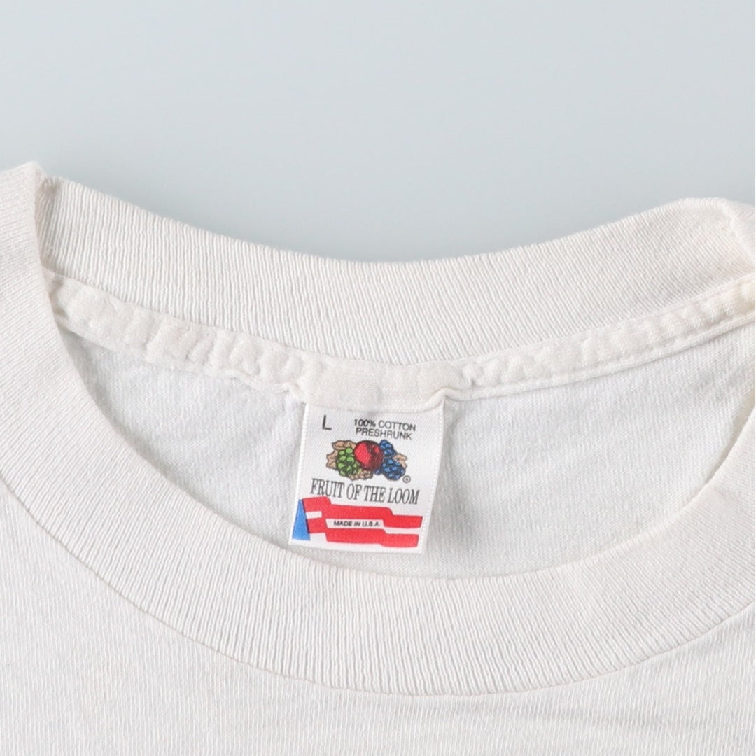 90'S Fruit of the Loom printed T-shirt, made in the USA, men's size L, vintage cotton white type Vintage Second Hand