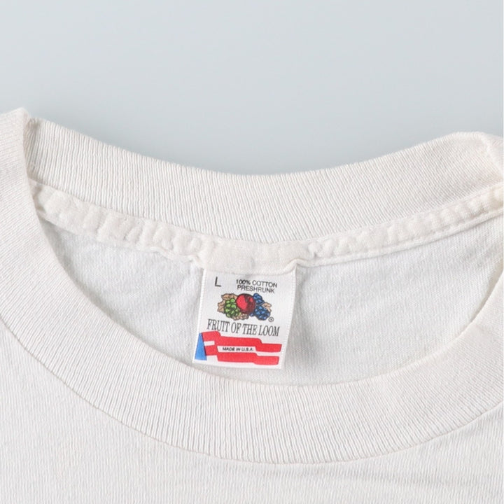 90'S Fruit of the Loom printed T-shirt, made in the USA, men's size L, vintage cotton white type Vintage Second Hand