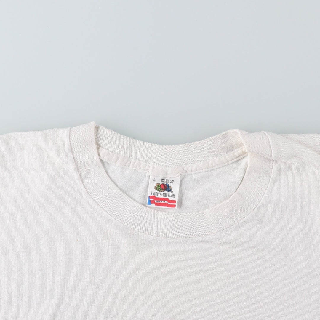 90'S Fruit of the Loom printed T-shirt, made in the USA, men's size L, vintage cotton white type Vintage Second Hand