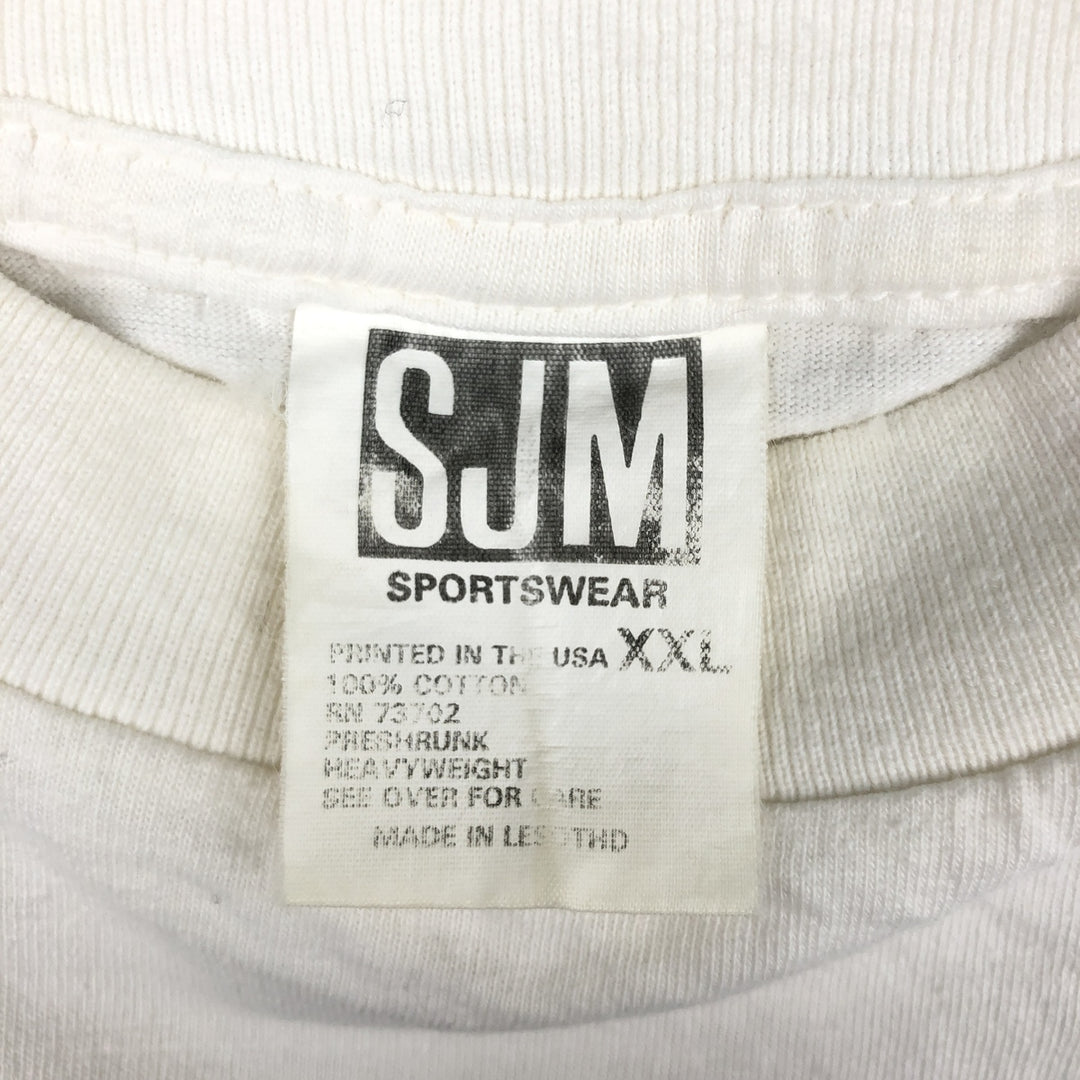 90'S SJM Print T-Shirt, Made in USA, Men's XXL equivalent, Vintage cotton white type Vintage Second Hand
