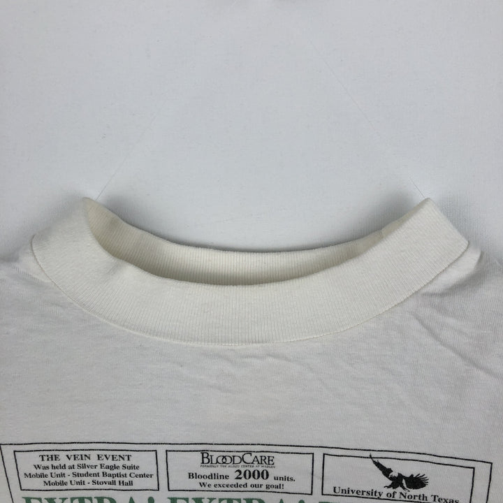 90'S SJM Print T-Shirt, Made in USA, Men's XXL equivalent, Vintage cotton white type Vintage Second Hand