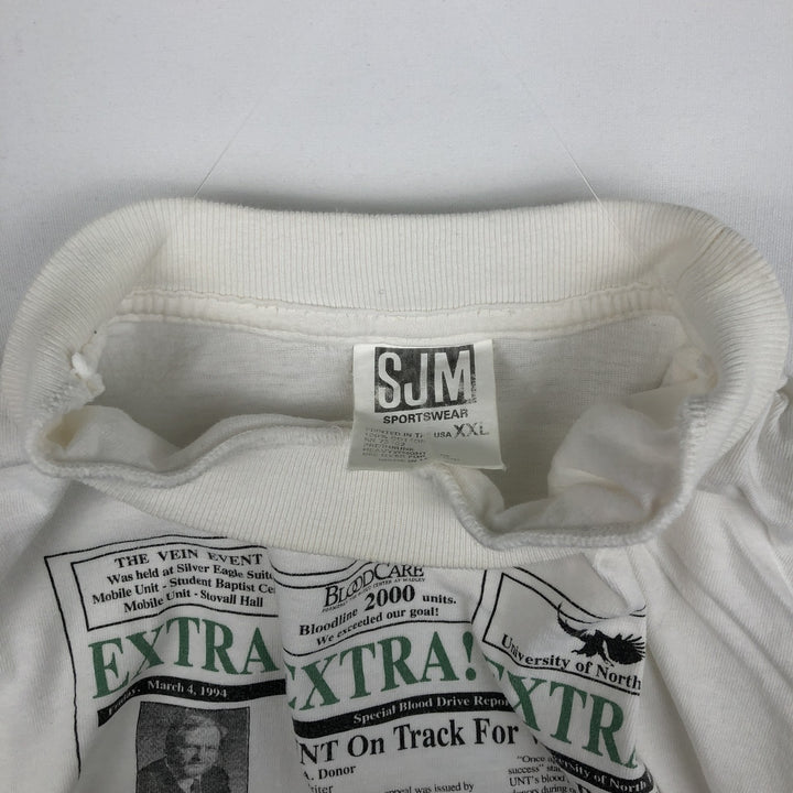 90'S SJM Print T-Shirt, Made in USA, Men's XXL equivalent, Vintage cotton white type Vintage Second Hand