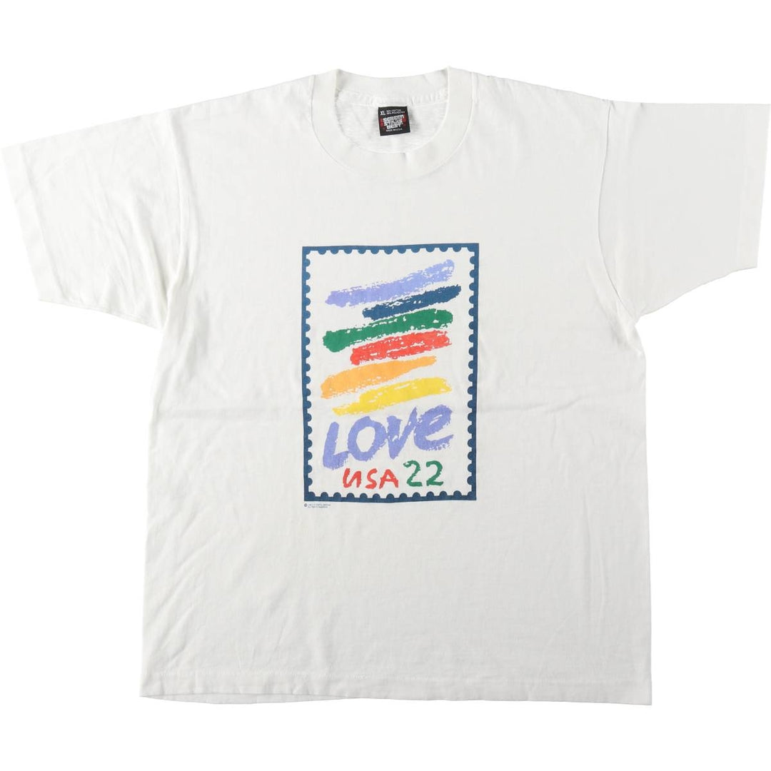 80'S Screen Stars LOVE USA22 Print T-Shirt, Made in USA, Men's XL equivalent, Vintage cotton white type Vintage Second Hand