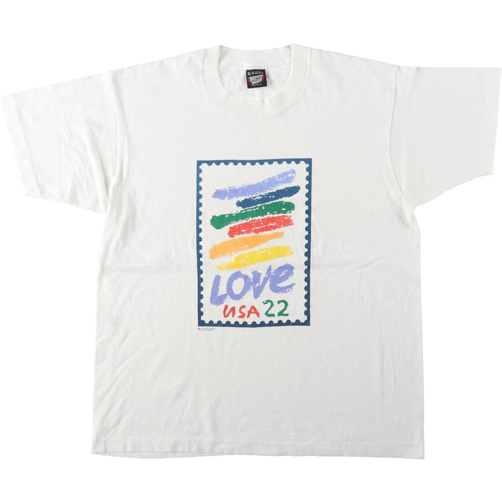 80'S Screen Stars LOVE USA22 Print T-Shirt, Made in USA, Men's XL equivalent, Vintage cotton white type Vintage Second Hand