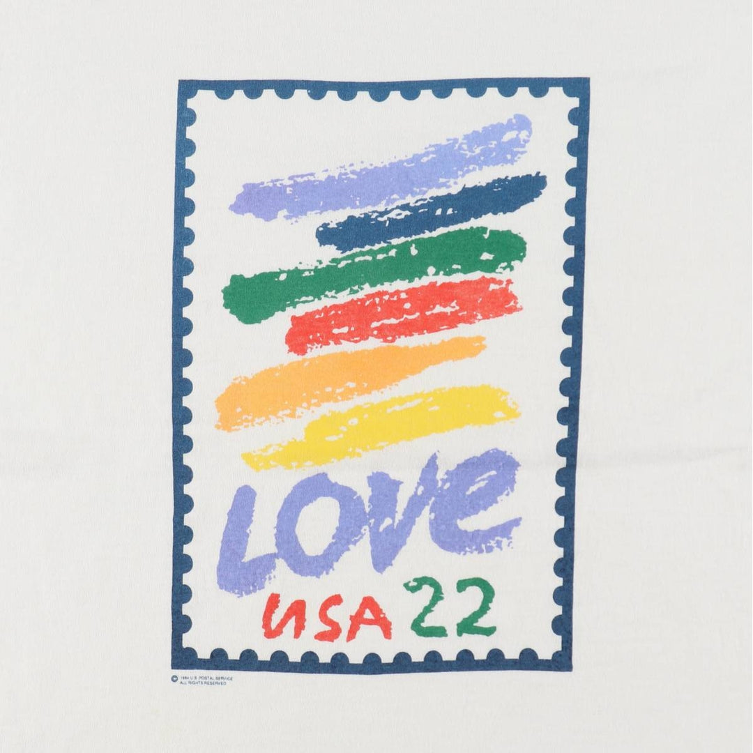 80'S Screen Stars LOVE USA22 Print T-Shirt, Made in USA, Men's XL equivalent, Vintage cotton white type Vintage Second Hand