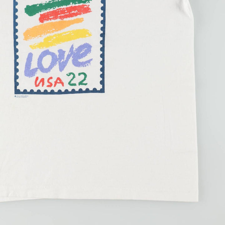80'S Screen Stars LOVE USA22 Print T-Shirt, Made in USA, Men's XL equivalent, Vintage cotton white type Vintage Second Hand