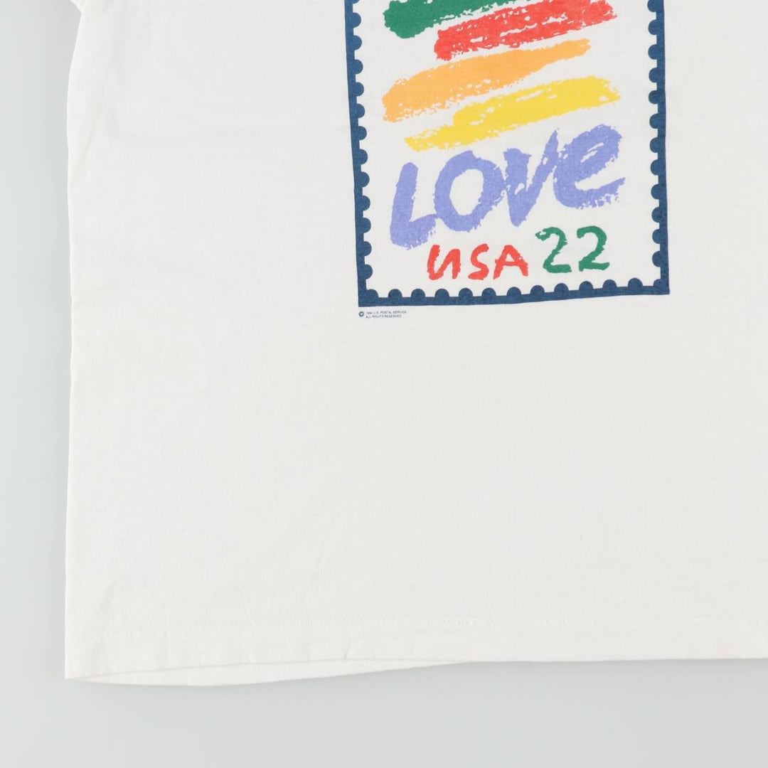 80'S Screen Stars LOVE USA22 Print T-Shirt, Made in USA, Men's XL equivalent, Vintage cotton white type Vintage Second Hand