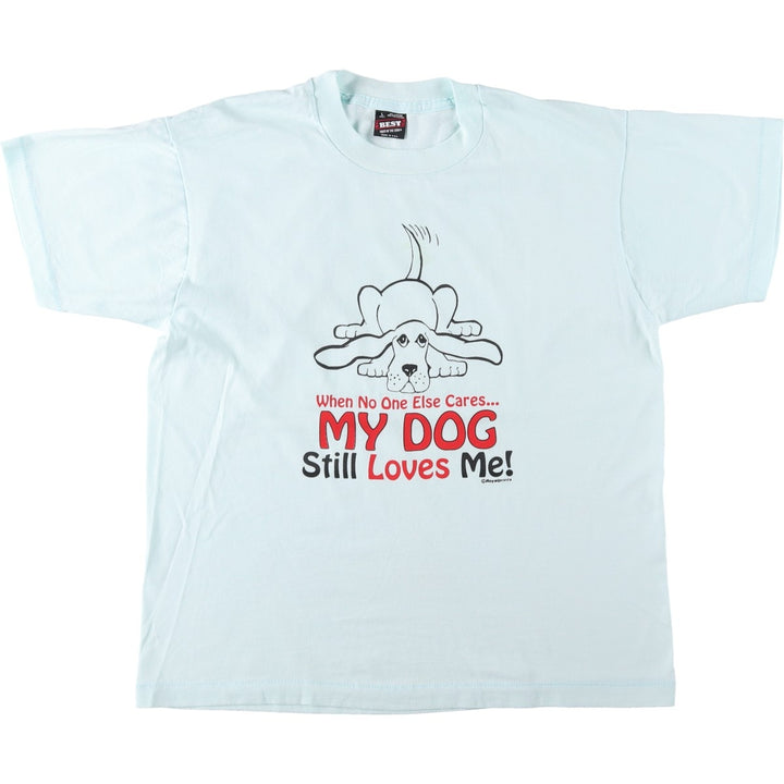 90'S Fruit of the Loom Best Dog Print T-Shirt, Men's Size L (approx.), Vintage cotton Blue type light blue Vintage Second Hand