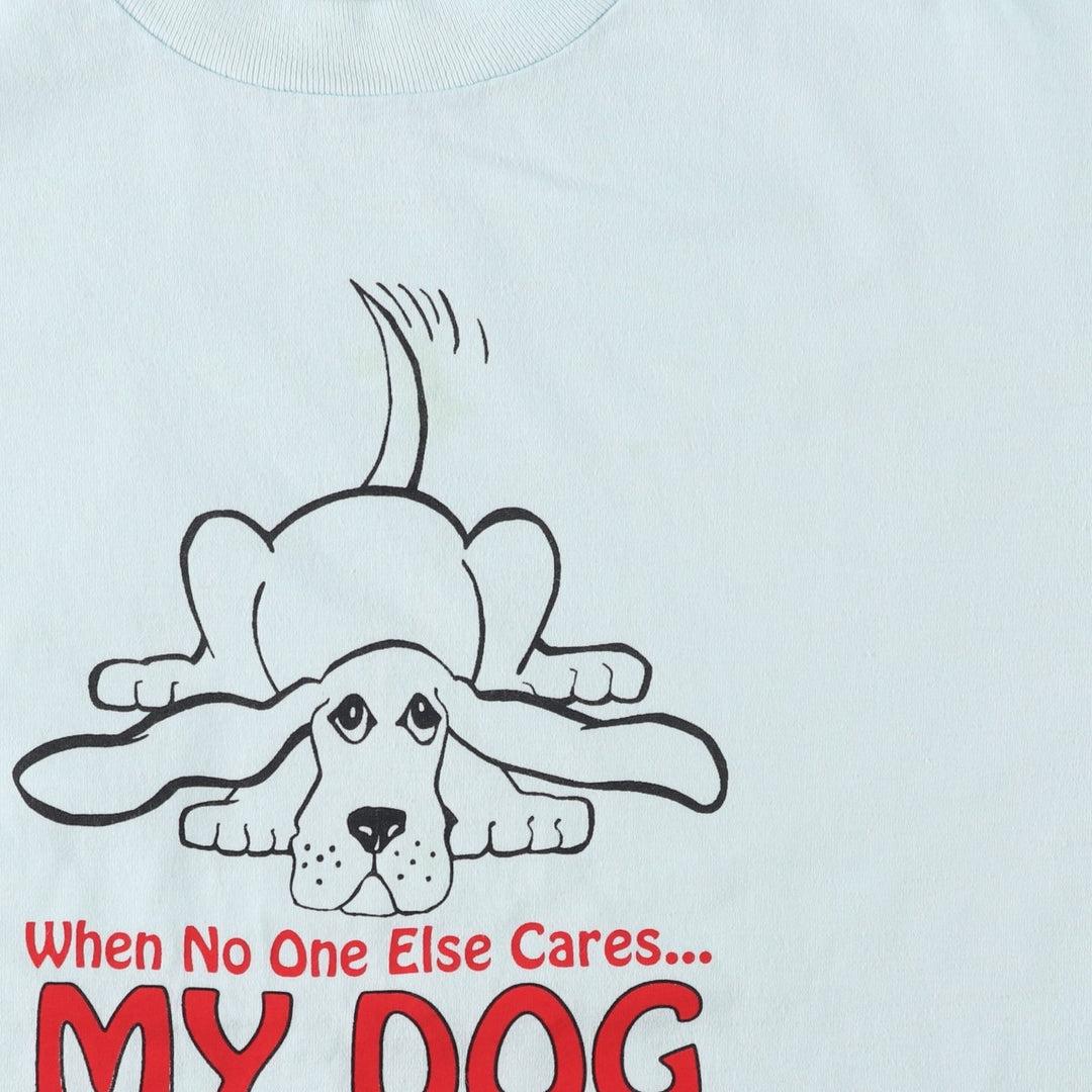 90'S Fruit of the Loom Best Dog Print T-Shirt, Men's Size L (approx.), Vintage cotton Blue type light blue Vintage Second Hand