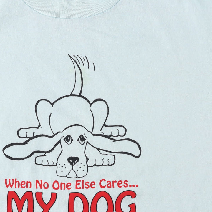90'S Fruit of the Loom Best Dog Print T-Shirt, Men's Size L (approx.), Vintage cotton Blue type light blue Vintage Second Hand