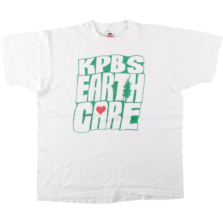 90'S Fruit of the Loom printed T-shirt, made in the USA, men's XL size, vintage cotton white type Vintage Second Hand