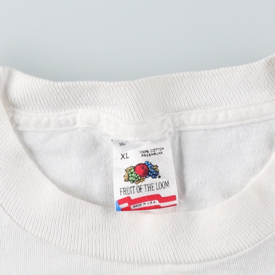 90'S Fruit of the Loom printed T-shirt, made in the USA, men's XL size, vintage cotton white type Vintage Second Hand