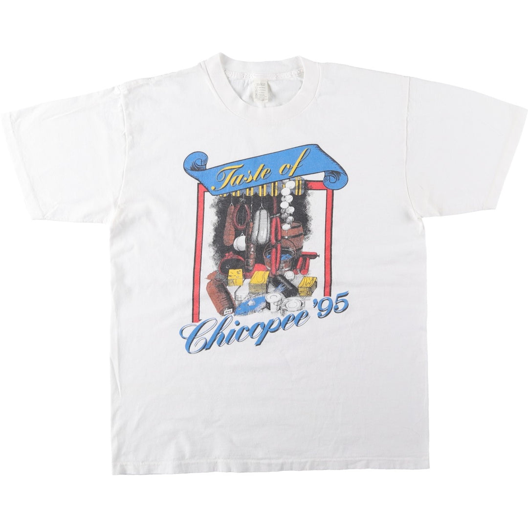 Printed T-shirt, Made in USA, Men's Size L cotton white type Vintage Second Hand