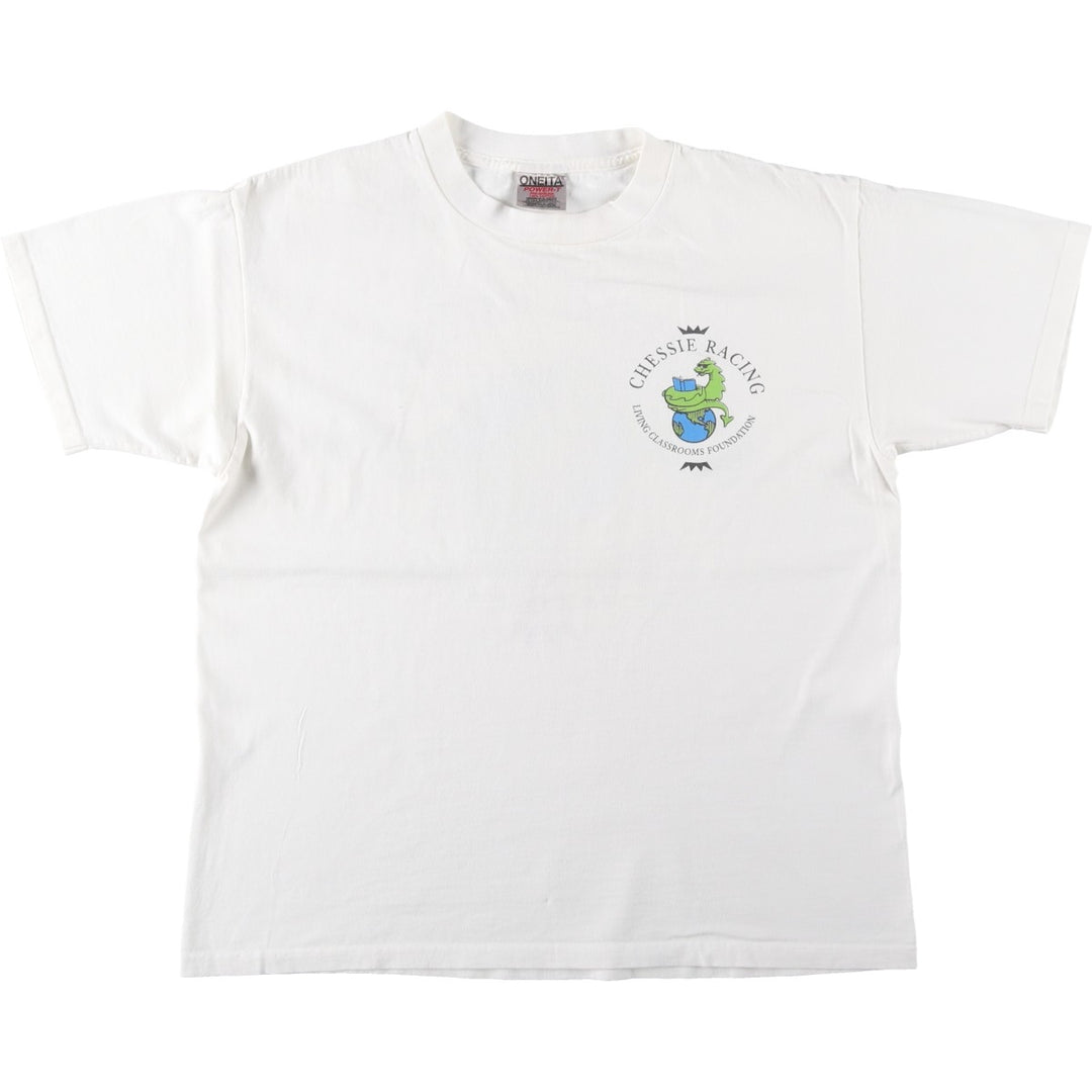 90'S ONEITA POWER-T Print T-Shirt, Men's Size L (Equivalent), Vintage cotton white type Vintage Second Hand