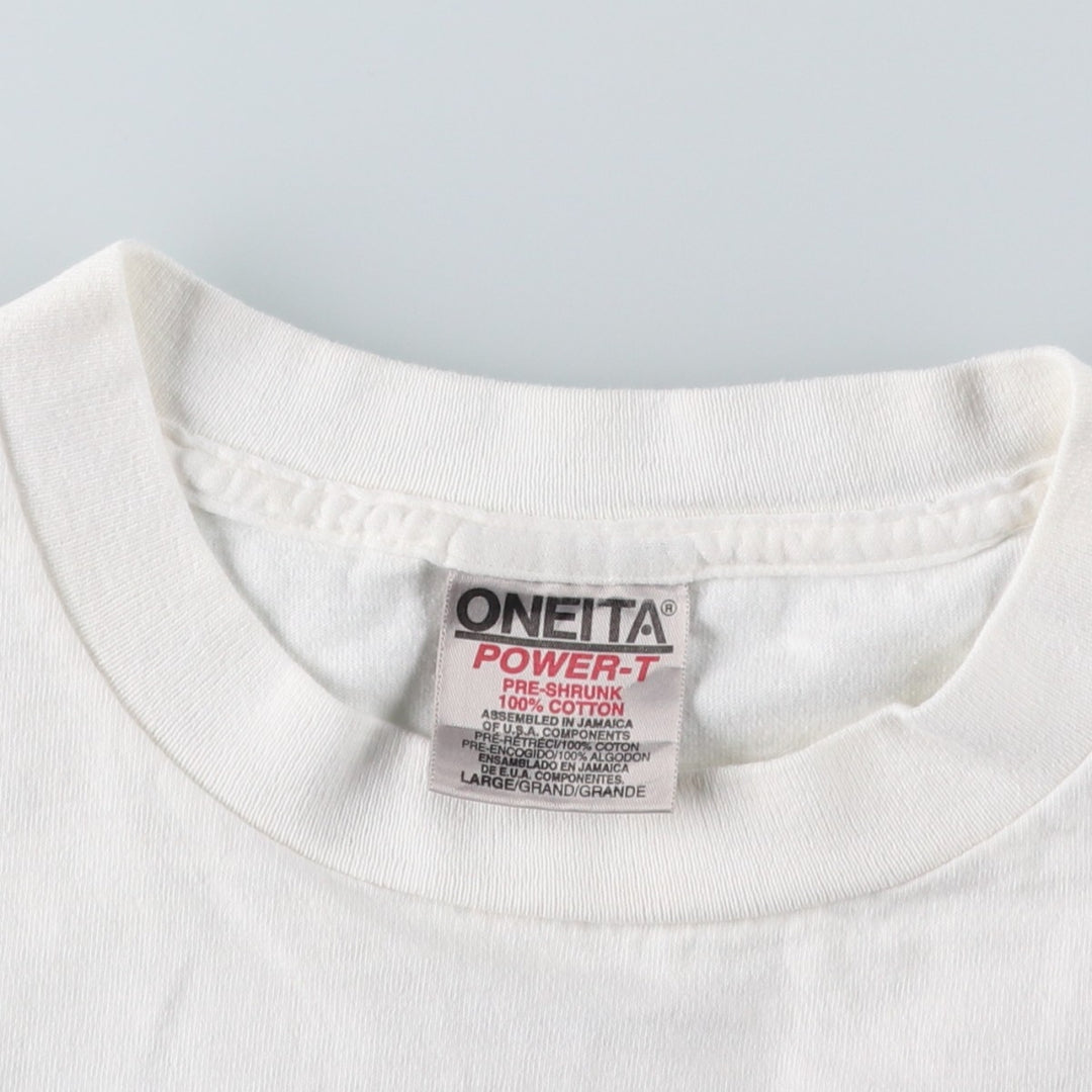 90'S ONEITA POWER-T Print T-Shirt, Men's Size L (Equivalent), Vintage cotton white type Vintage Second Hand