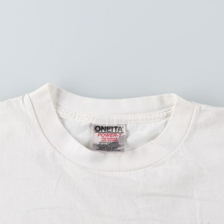 90'S ONEITA POWER-T Print T-Shirt, Men's Size L (Equivalent), Vintage cotton white type Vintage Second Hand