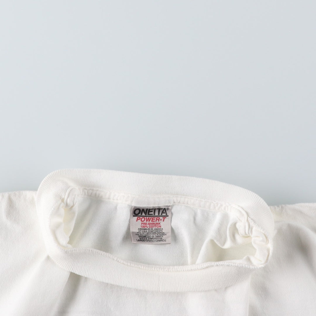 90'S ONEITA POWER-T Print T-Shirt, Men's Size L (Equivalent), Vintage cotton white type Vintage Second Hand