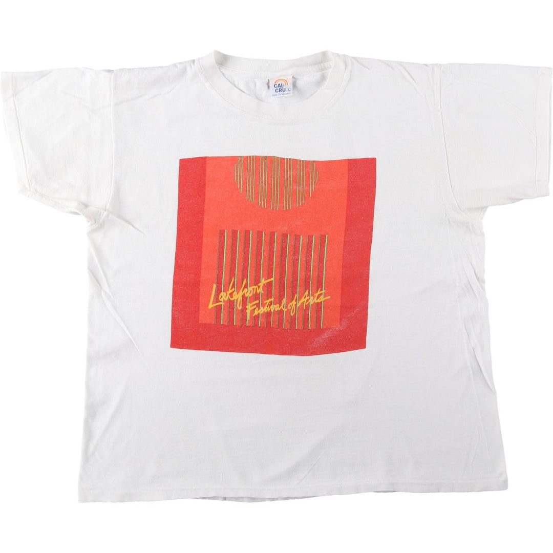 90'S Cal Cru Print T-Shirt, Made in USA, Men's Size L (Equivalent), Vintage cotton white type Vintage Second Hand