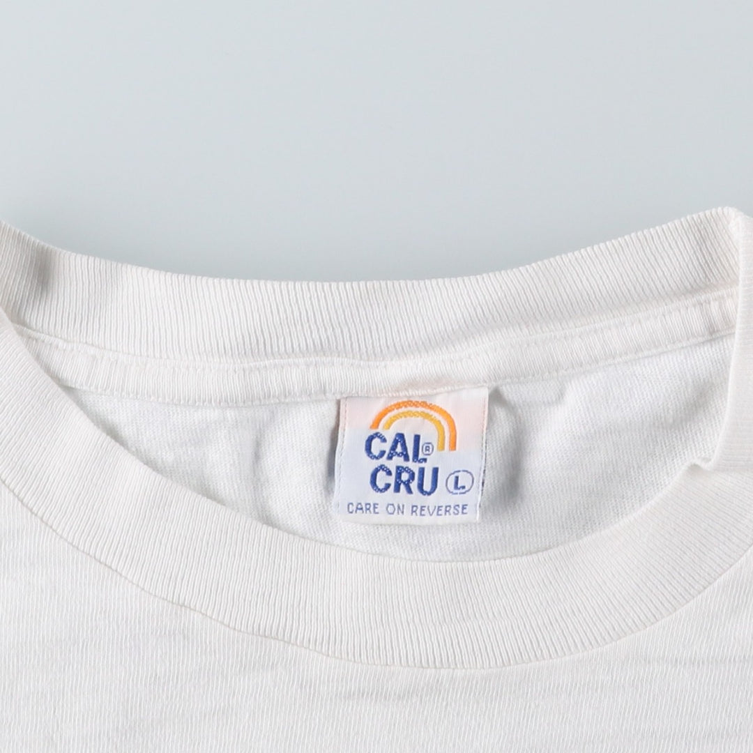 90'S Cal Cru Print T-Shirt, Made in USA, Men's Size L (Equivalent), Vintage cotton white type Vintage Second Hand