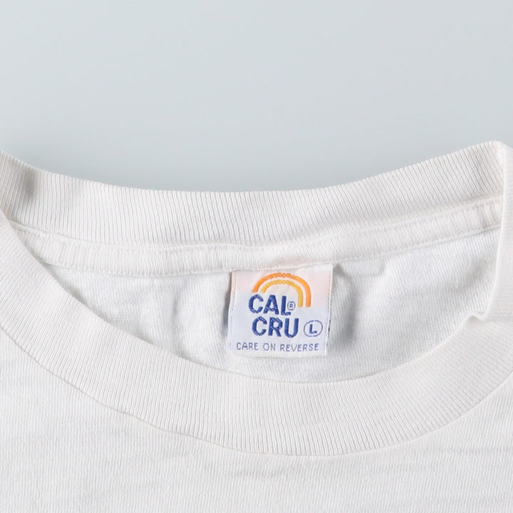 90'S Cal Cru Print T-Shirt, Made in USA, Men's Size L (Equivalent), Vintage cotton white type Vintage Second Hand