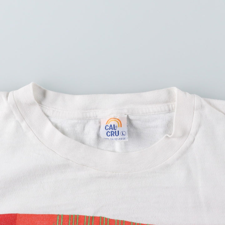 90'S Cal Cru Print T-Shirt, Made in USA, Men's Size L (Equivalent), Vintage cotton white type Vintage Second Hand