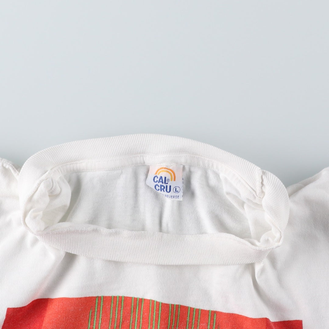 90'S Cal Cru Print T-Shirt, Made in USA, Men's Size L (Equivalent), Vintage cotton white type Vintage Second Hand