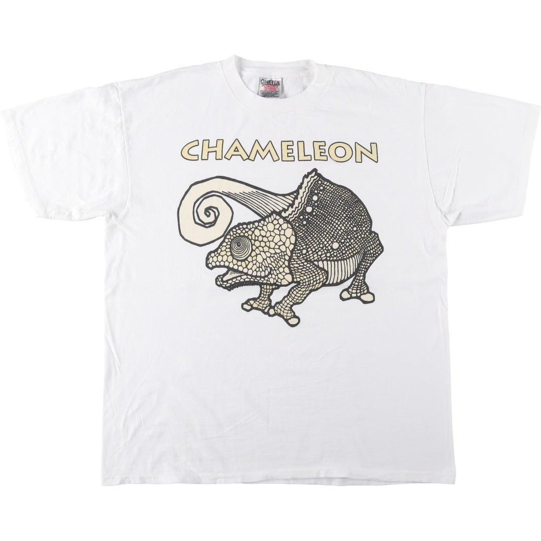 90'S ONEITA POWER-T Animal Pattern Print T-Shirt, Made in USA, Men's XL equivalent, Vintage cotton white type Vintage Second Hand