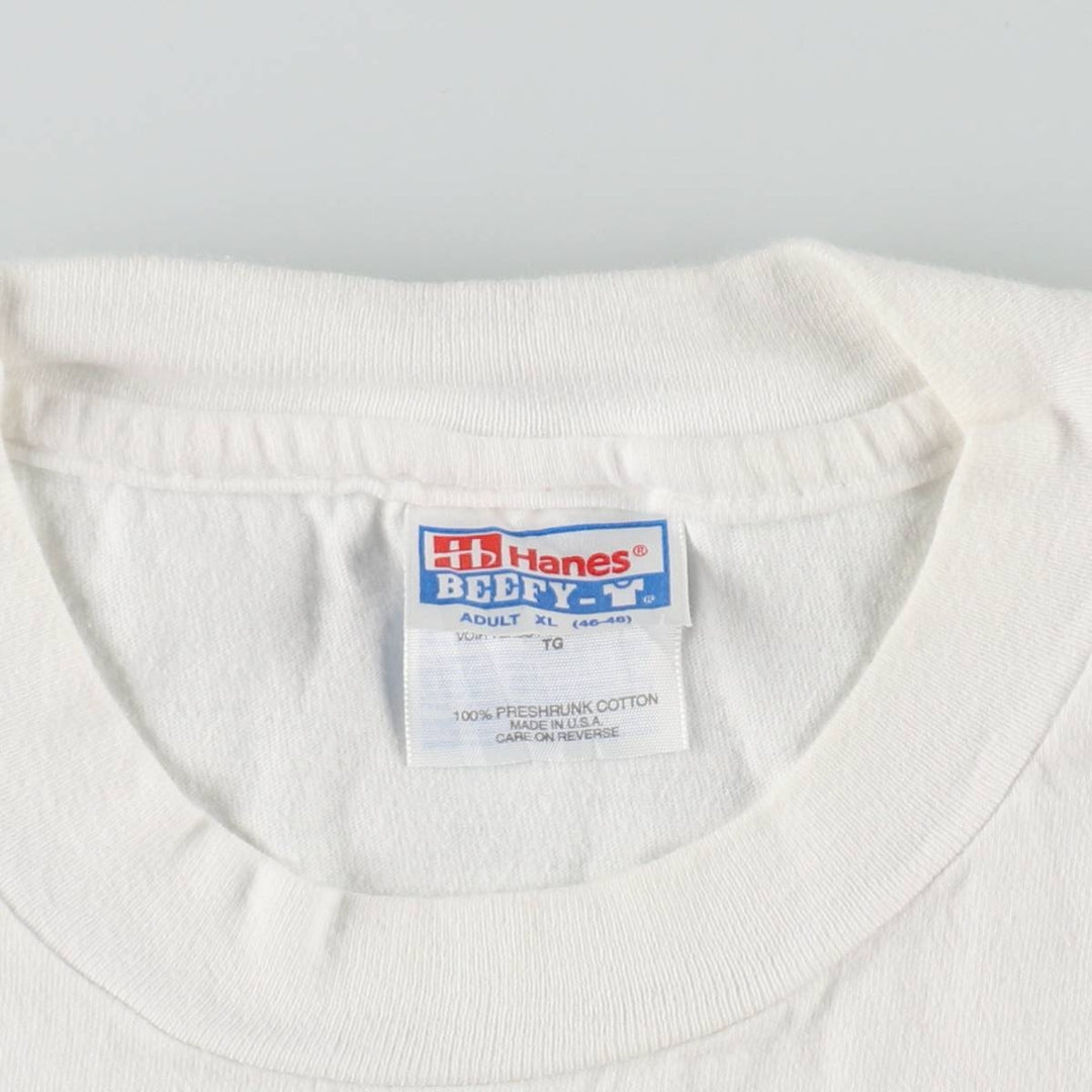 90'S Hanes BEEFY-T Printed T-shirt Made in USA Men's XL Vintage cotton white type Vintage Second Hand