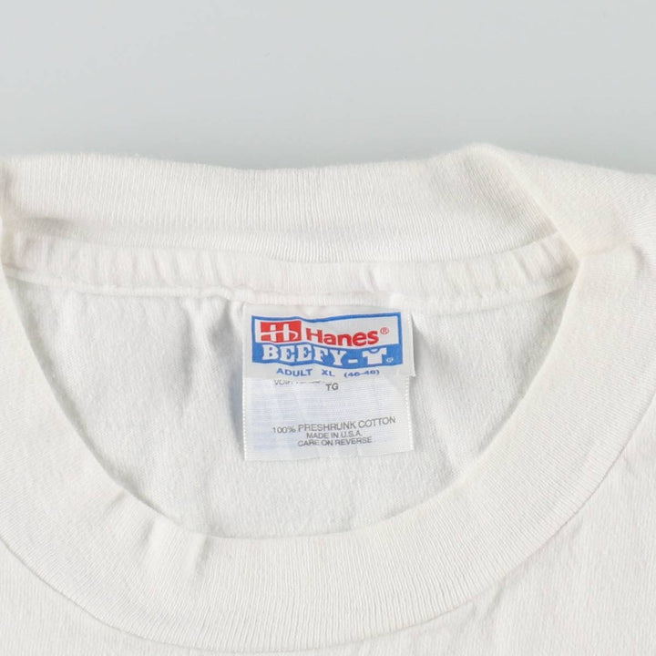 90'S Hanes BEEFY-T Printed T-shirt Made in USA Men's XL Vintage cotton white type Vintage Second Hand