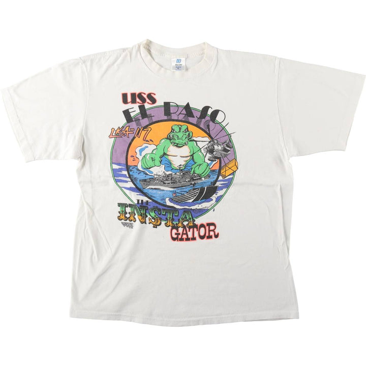 90'S BELTON Military Print T-Shirt, Made in USA, Men's XL equivalent, Vintage cotton white type Vintage Second Hand