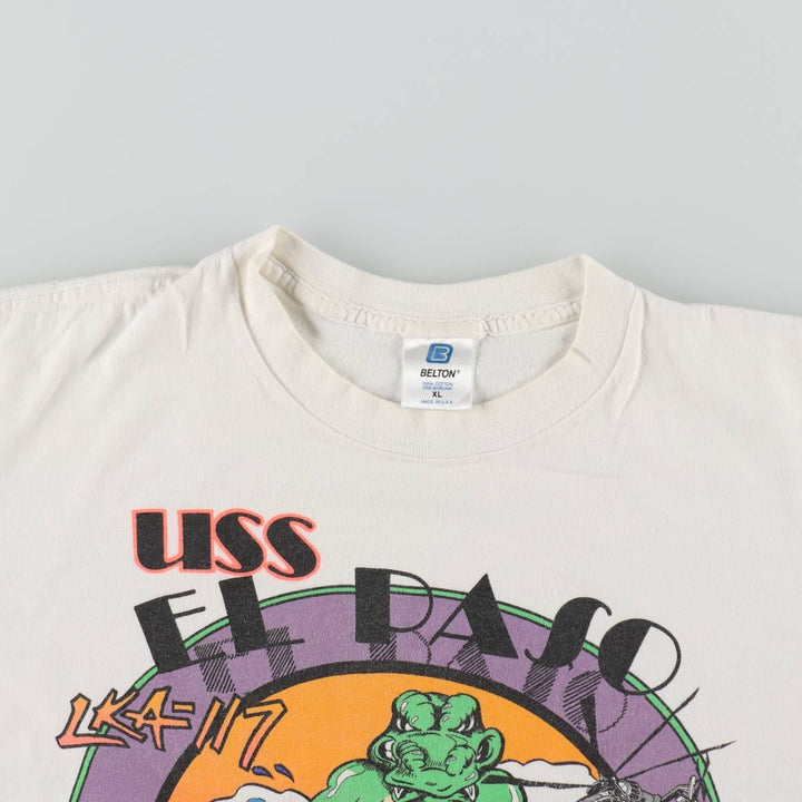 90'S BELTON Military Print T-Shirt, Made in USA, Men's XL equivalent, Vintage cotton white type Vintage Second Hand