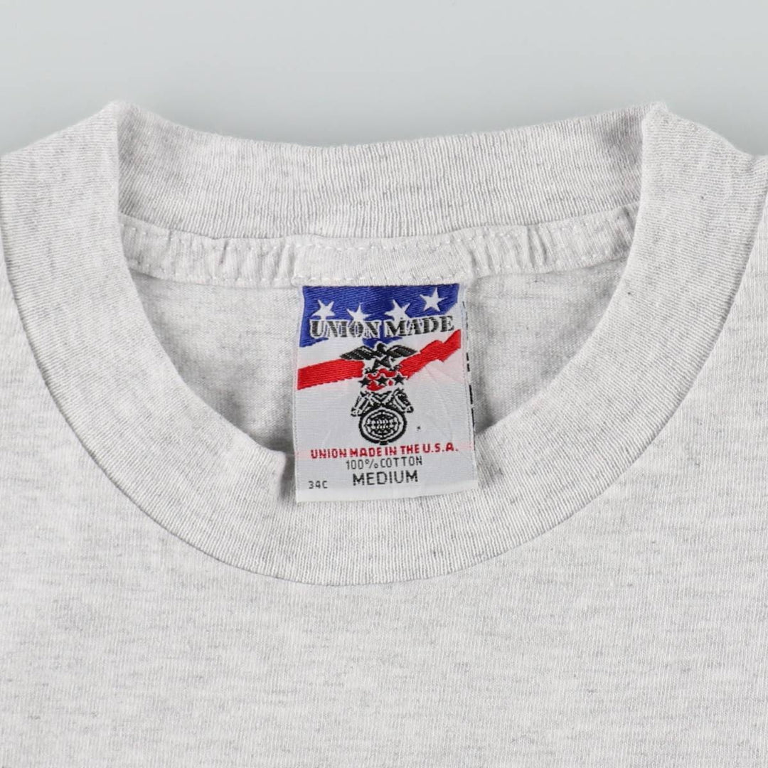 90'S UNION MADE Print T-Shirt, Made in USA, Men's Size M (Equivalent), Vintage cotton gray type Vintage Second Hand