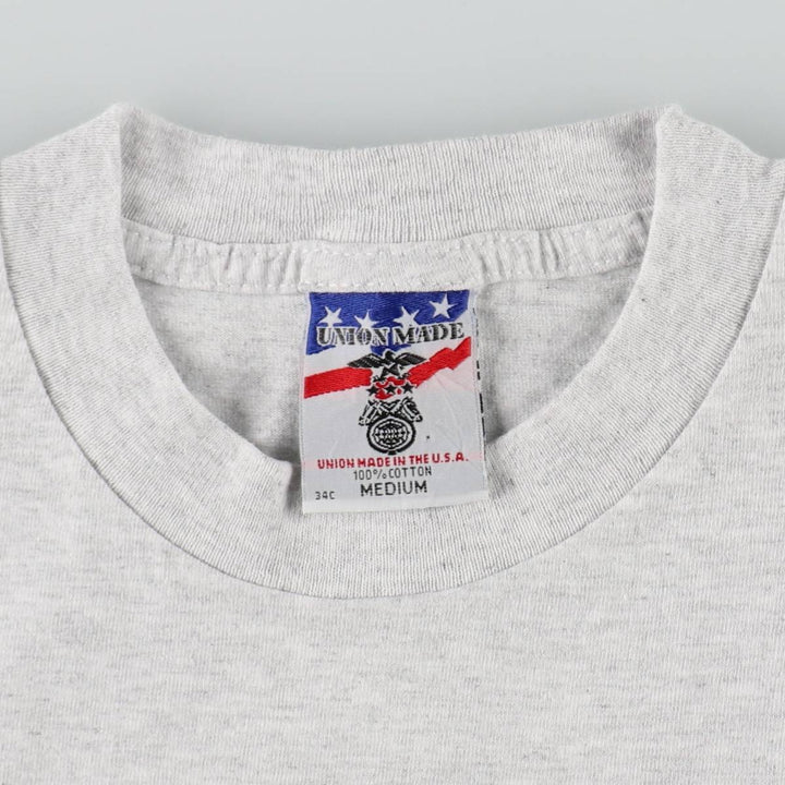 90'S UNION MADE Print T-Shirt, Made in USA, Men's Size M (Equivalent), Vintage cotton gray type Vintage Second Hand