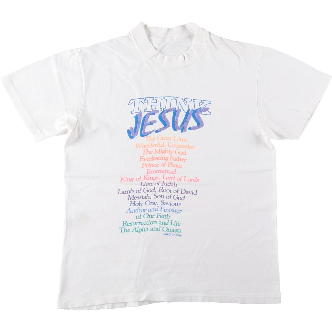 80'S JESUS CHRIST Message Print T-Shirt, Men's Size S (Equivalent), Vintage unclear white type Vintage Second Hand