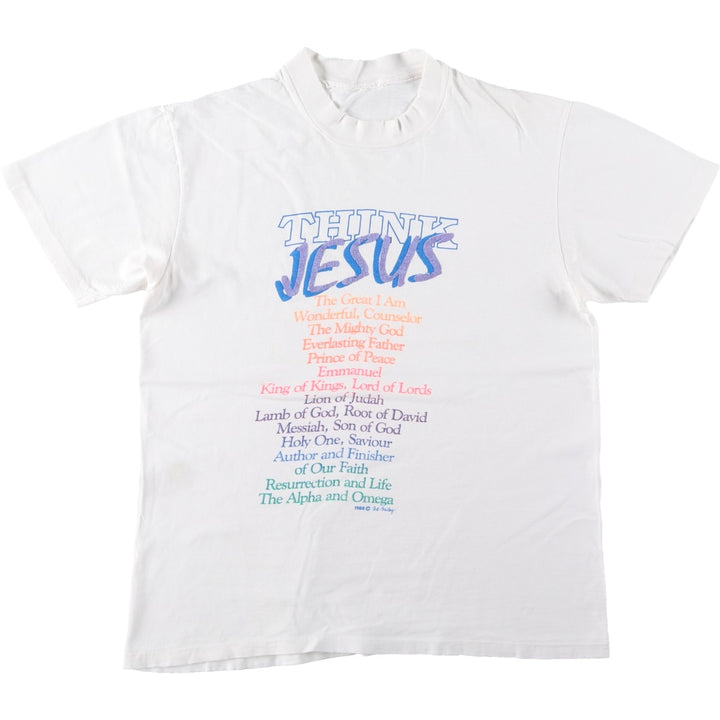 80'S JESUS CHRIST Message Print T-Shirt, Men's Size S (Equivalent), Vintage unclear white type Vintage Second Hand