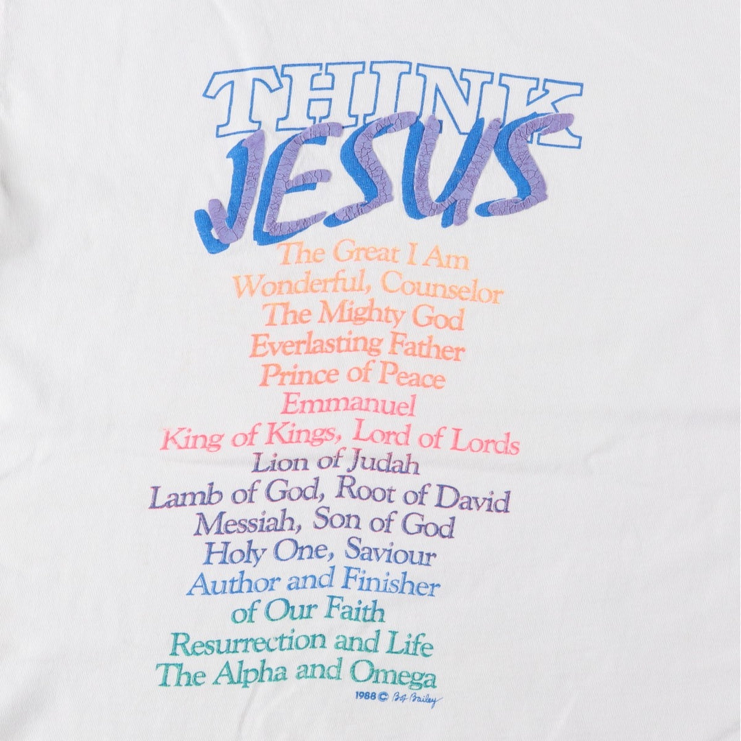 80'S JESUS CHRIST Message Print T-Shirt, Men's Size S (Equivalent), Vintage unclear white type Vintage Second Hand