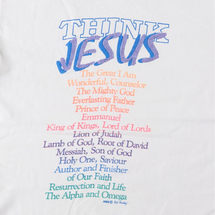 80'S JESUS CHRIST Message Print T-Shirt, Men's Size S (Equivalent), Vintage unclear white type Vintage Second Hand
