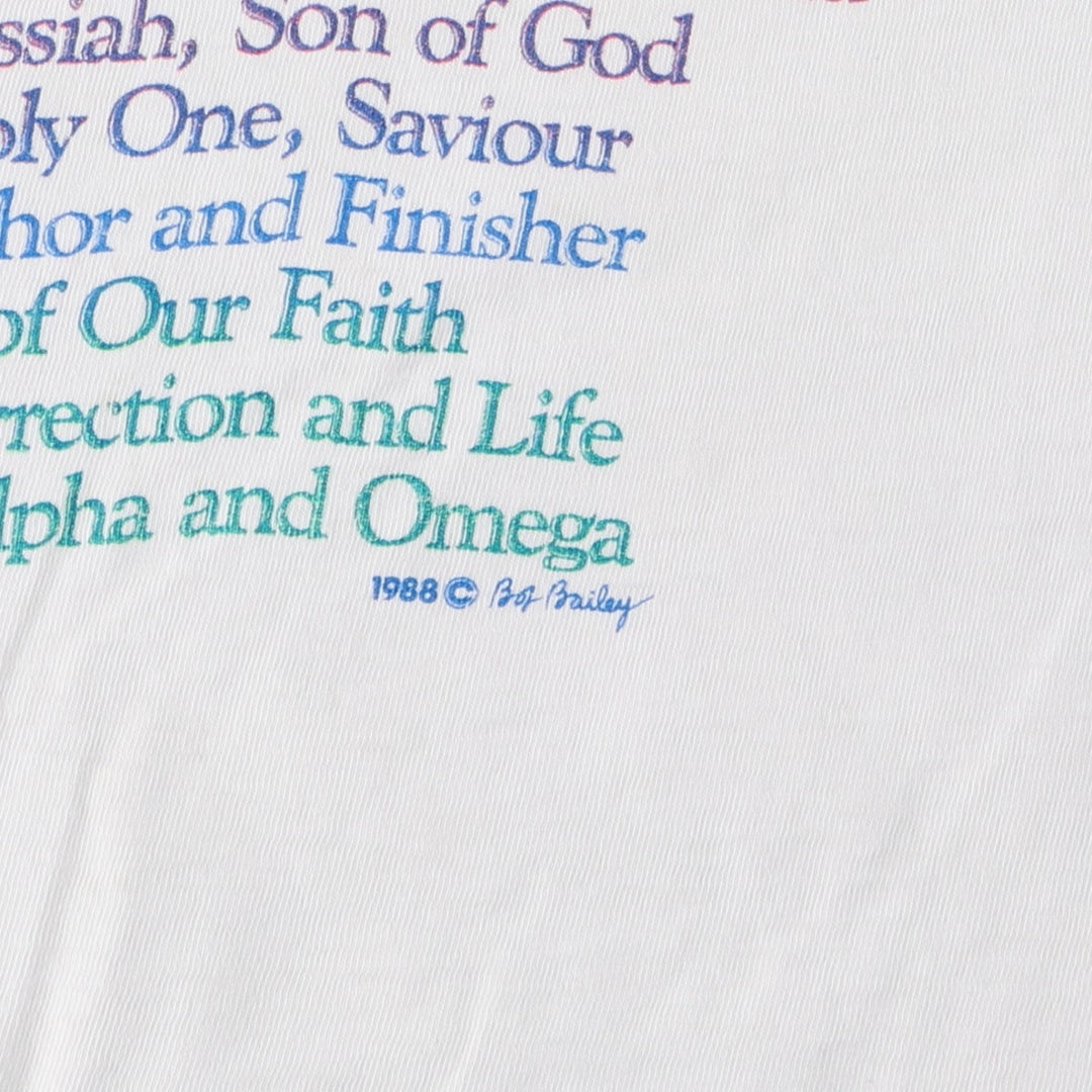 80'S JESUS CHRIST Message Print T-Shirt, Men's Size S (Equivalent), Vintage unclear white type Vintage Second Hand