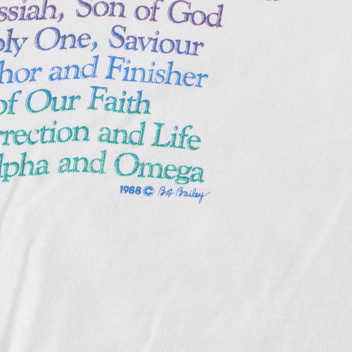 80'S JESUS CHRIST Message Print T-Shirt, Men's Size S (Equivalent), Vintage unclear white type Vintage Second Hand