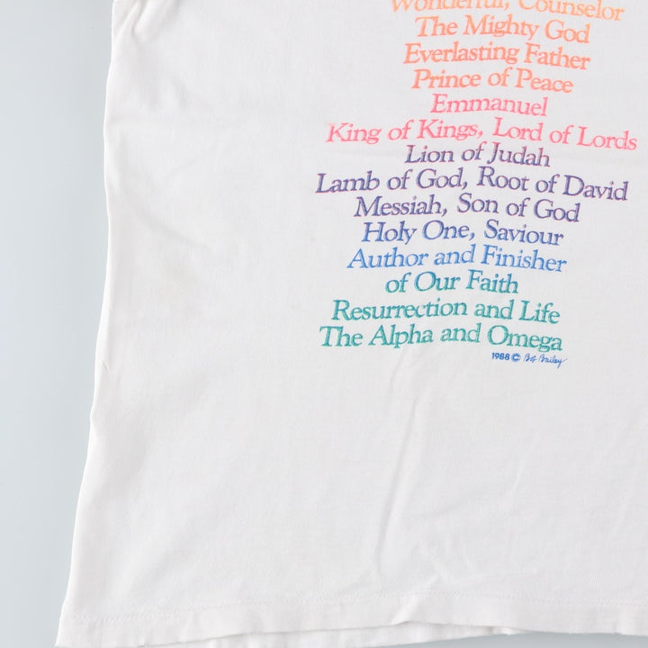 80'S JESUS CHRIST Message Print T-Shirt, Men's Size S (Equivalent), Vintage unclear white type Vintage Second Hand